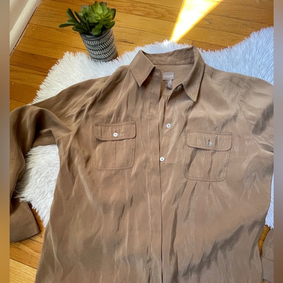 Chico’s Long Sleeve Silky Button Down Shirt 💛 - Picture 7 of 12